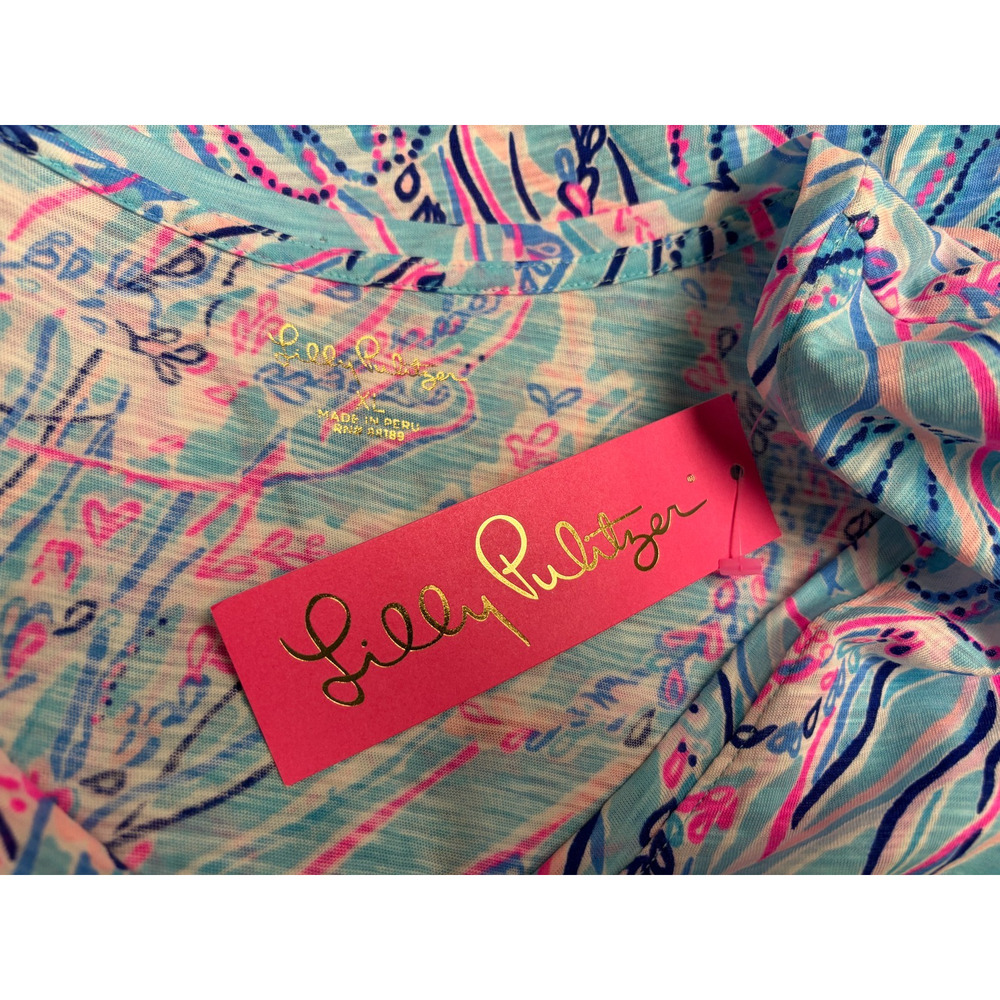 Lilly Pulitzer NEW Etta Long Sleeve Top Bayside Blue Under the Moon XL Coastal - Picture 4 of 4